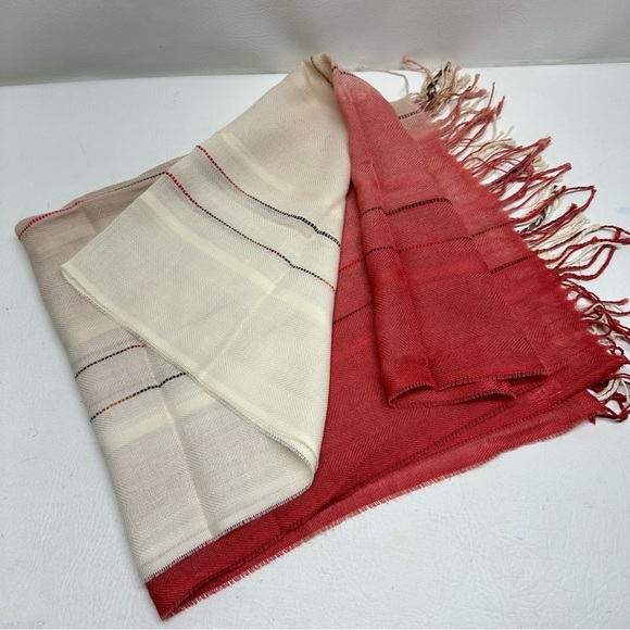 TERRA DI SIENA Made in Italy wool /laine Red and Cream Striped Scarf - Picture 5 of 5